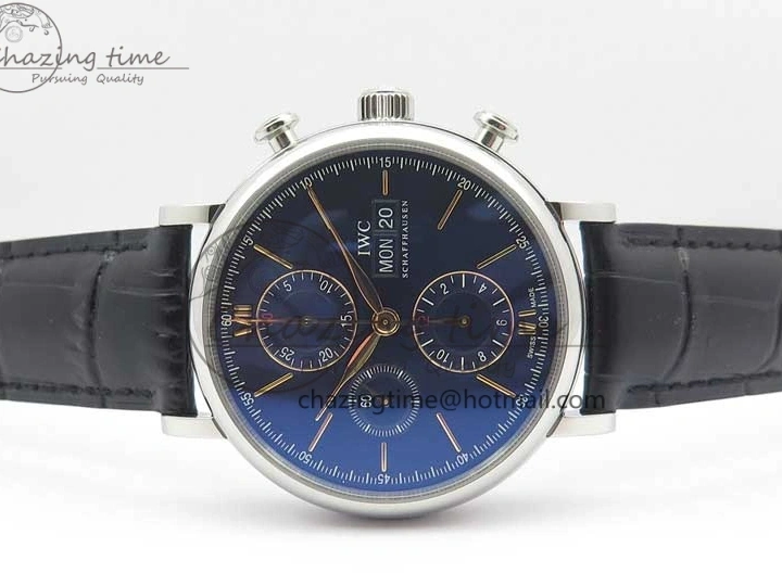 MIROTIME 0522 Portofino Chrono SS ZF 1:1 Best Edition Blue Dial Gold Markers on Black Leather Strap A OnTrend 7124